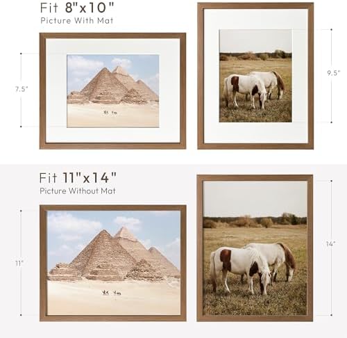 11x14 Picture Frame, Solid Oak Wood 11x14 Photo Frame with Mat to 8x10 - Image 3
