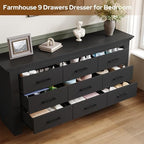 9 Drawer Dresser for Bedroom, Wood Triple Wide Dressers with Metal Handle, Dresser Chests of Drawers, Vintage Design Storage Chest Cabinet and Organizer Drawers for Closet, Hallway, Entryway, Black - Image 6