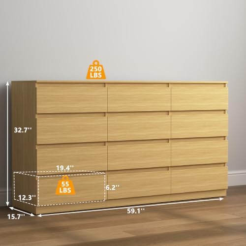 Vibe & Dine Wood 12 Drawer Dresser, Modern Long Dresser for Bedroom, Wood Chest of Drawers with Wide Storage for Living Room - Image 3