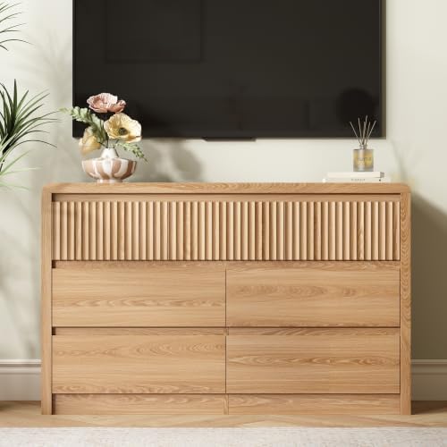 LYNSOM Oak Fluted 7 Drawer Dresser for Bedroom, Curved Edge, 50" Wide - Image 3