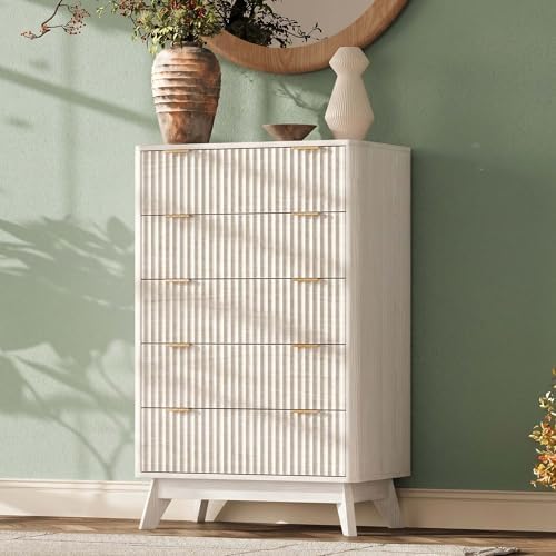 47" Wide Fluted 6 Drawers Dresser for Bedroom,Curved Edge,White by TROJMHome