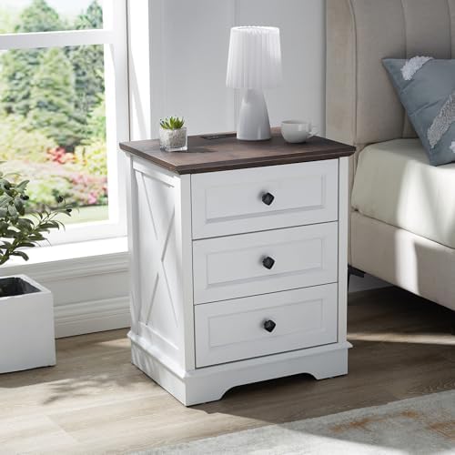 Farmhouse 3 Drawers Dresser for Bedroom,White Dresser with Charging Station - Image 3