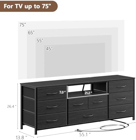 Furnulem 55" Dresser for Bedroom, 9 Drawer Dresser TV Stand for 55"-65" TV - Image 3