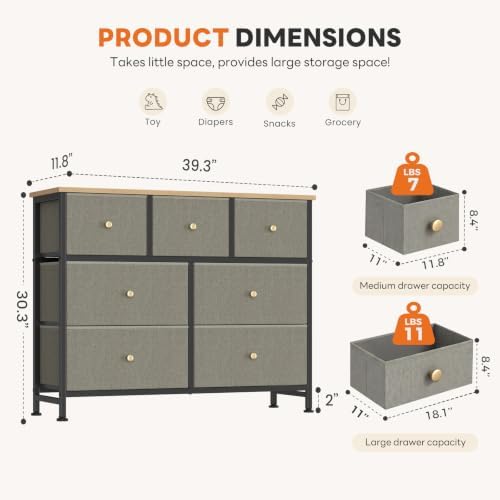 Sweetcrispy 7 Drawer Dresser for Bedroom Storage with Fabric Bin, Ink Green - Image 3