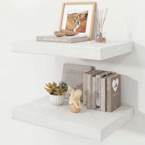 16" White Floating Shelves 12inch Deep Wall Shelf, Set of 2 by Ornawit