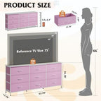 WLIVE Dresser TV Stand for 75 Inch TV, 9 Drawer Dresser for Bedroom, A-Pink - Image 3