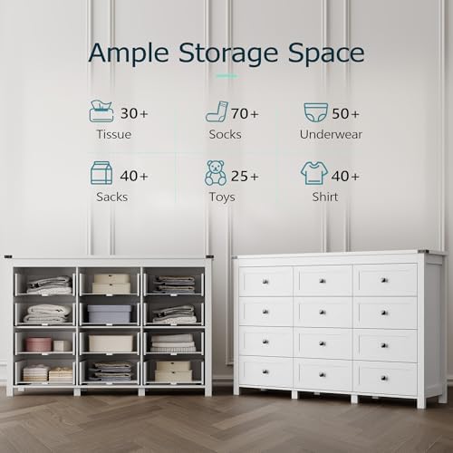 Xixini 59.1" Wide 12-Drawer Farmhouse Dresser for Bedroom, White - Image 4