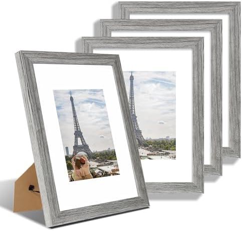 Hongkee 9x12 Picture Frame Set of 4, Made of Glass and Grey Wooden Frame - Display Picture 6x8 with Mat or 9 x 12 Without Mat, 9 by 12 Photo for Wall or Tabletop by Hongkee