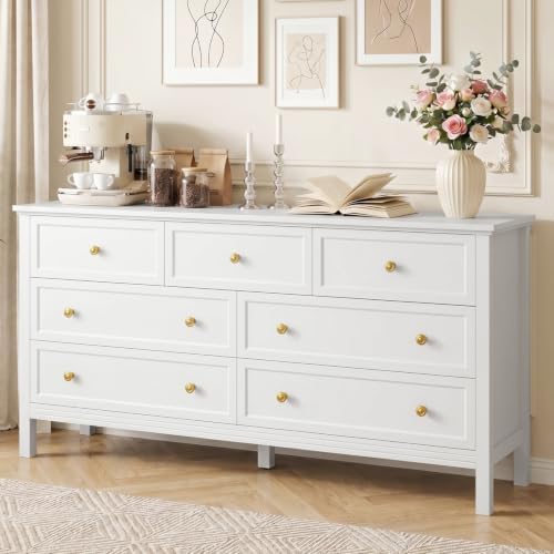 CARPETNAL 55" White Dresser for Bedroom with 7 Drawers & Modern Gold Handle - Image 2
