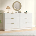 White Dresser with 6 Drawer 55" Wide Fluted Dresser for Bedroom丨Modern Chest of Drawer with Metal Handles, Wood TV Stand for Bedroom, Living Room, Entryway, Hallway, White by NOVAMAISON