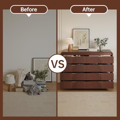 FURSUN Fluted 8 Drawers Dresser for Bedroom, 55" Wide Wooden Dresser with Metal Handle, Curved Profile Design, Modern Storage Organizer for Bedroom, Living Room, Hallway, Dark Walnut - Image 5