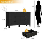 Wodeer 6 Drawer Black Dresser for Bedroom, 47"W Wood Storage Cabinet with Fluted Design, Modern Chest of Drawers & TV Stand for Living Room, Nursery Clothing Organizer with Metal Slides, Anti-Tipping - Image 2