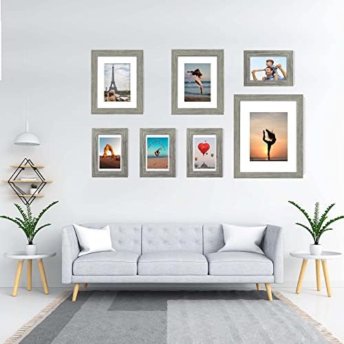 Hongkee 11x14 Picture Frame Set of 4, Made of Real Glass and Grey Wooden Frame, Display 8x10 Pictures with Mat or 11 x 14 Posters without Mat for Wall Mounting, Gallery Photo Frames - Image 4