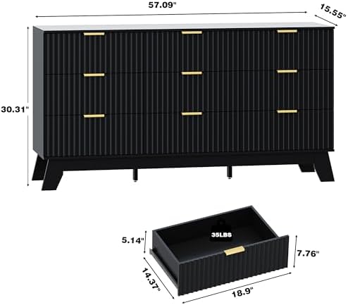 HUANLEGO Fluted Dresser for Bedroom with 9 Drawers, Black - Image 2