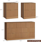 7 Drawer Dresser & 2-Drawer Nightstand Set 3-Piece, Natural Wood丨55 Wide Bedroom Set Night Stand Set of 2 with Metal Handle, Fluted Wood Chest of Drawers Storage Dressers Set for Bedroom - Image 4