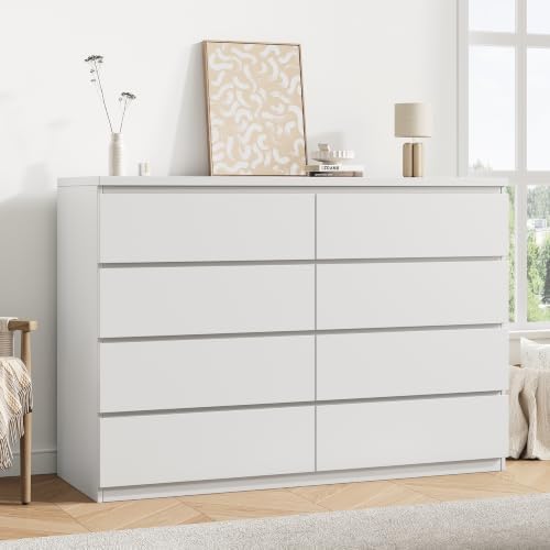 Jocoevol White 8 Drawer Dresser for Bedroom (15.3" D x 55.2" W x 32.3" H) by JOCOEVOL
