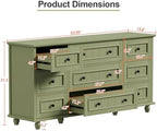 Scurrty Green 9 Drawer Dresser, Large Chest of Drawers for Closet Storage - Image 2