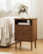 Nightstand, Boho Night Stand with 1 Drawer, Modern Side Accent Table with Open Shelf, Wooden Top Bedside End Table for Bedroom, Living Room, Walnut - Image 4