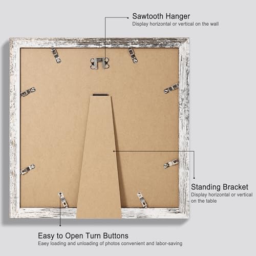 Hongkee 12x12 Picture Frame Set of 4, Made of Made of Glass and Multicolour Wooden Frame, 12 by 12 Photo for Wall or Tabletop - Display Picture 10x10 with Mat or 12x12 Without Mat - Image 3