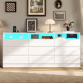 STIKELY Drawer Dresser for Bedroom with Power Outlet, Black Dressers with LED Light, Dresser Chest of Drawers for Closet,Wood Dressers Organizer Cabinet (White 9 Drawers) by STIKELY