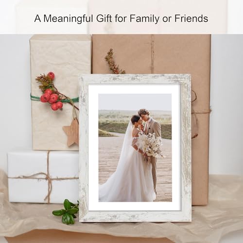 10x14 Picture Frame Set of 4, Made of Glass and Distressed White Wooden Frame, Display 8x12 Pictures with Mat or 30 x 40cm Diamond Painting Art without Mat for Wall Mounting, Gallery Photo Frames - Image 5