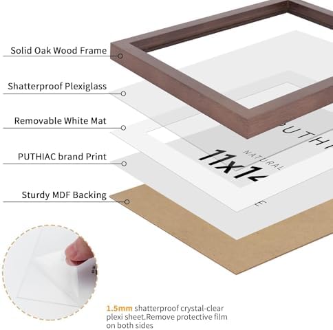 puthiac 11x14 Solid Oak Wood Picture Frames, Walnut, 3 Pack - Image 2
