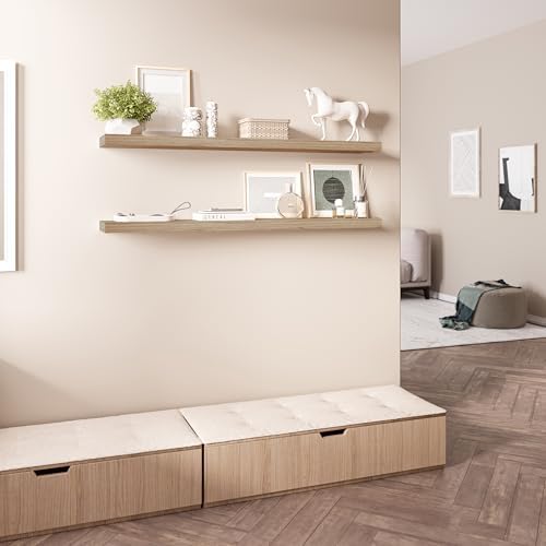 Ballucci Floating Shelves for Wall, 48" Wood Wall Shelf Set of 2, with Invisible Brackets for Bathroom, Living Room, Bedroom, Kitchen, Nursery, 8" Deep, Oak Finish - Image 2