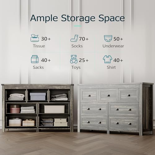 Xixini 47.2" Wide 7-Drawer Farmhouse Dresser for Bedroom, Dark Brown - Image 4