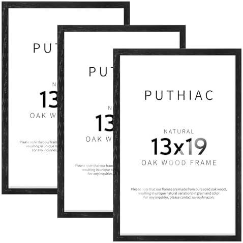 puthiac 13x19 Solid Oak Wood Picture Frames, Black, 3 Pack by PUTHIAC