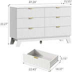 Wodeer 6 Drawer Fluted Dresser for Bedroom, Mid Century Modern Dresser with 6 Drawers, Dressers & Chests of Drawers with Metal Handle, TV Stand & Storage Organizer for Entryway, Hallway, White - Image 2