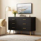 Black 6 Drawer Dresser for Bedroom, 47" Wood Dresser with Gold Handles. - Image 3