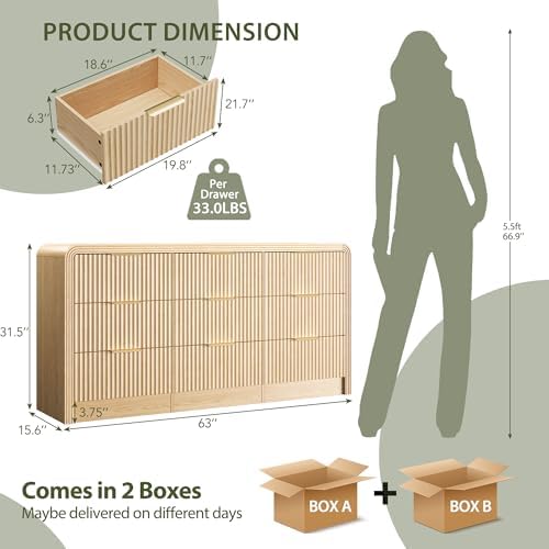 Decofy Fluted 9 Drawers Dresser, 63'' Wide Chest of Drawers for Bedroom - Image 2
