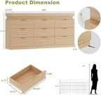 Fluted 9 Drawer Dresser LED Lights & Charging Station, Natural Oak - Image 2