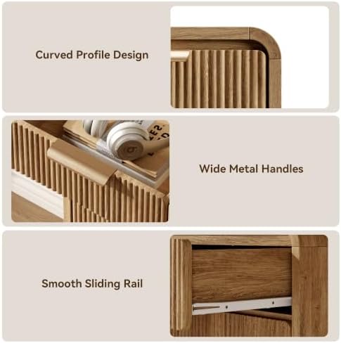 44" Tall 6 Drawers Fluted Dresser for Bedroom, Living Room, Light Walnut - Image 4