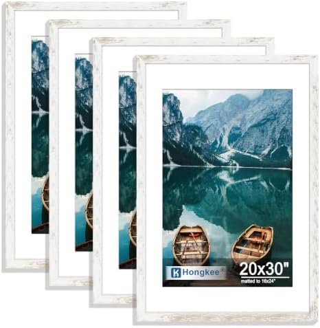 Hongkee 20x30 Frame Set of 4, 20 x 30 Distressed White Wood(Mat 16x24) by Hongkee