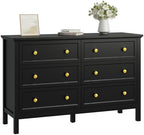 CARPETNAL 47" Black Dresser for Bedroom with Modern Gold Handles & 6 Drawer by CARPETNAL