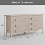 6-Drawer Fluted Dresser, 52" Wide Double Chest of Drawers,Nature Oak - Image 2