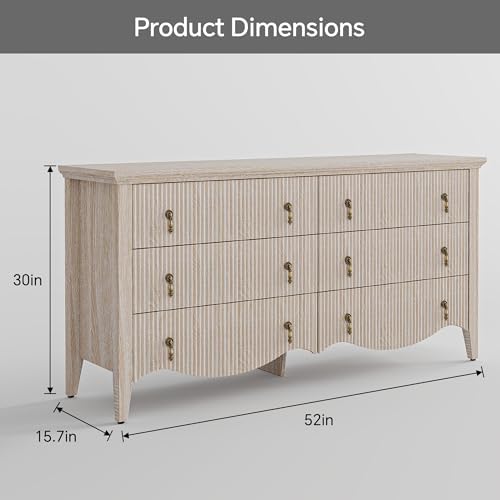 6-Drawer Fluted Dresser, 52" Wide Double Chest of Drawers,Nature Oak - Image 2