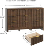 Fluted 9 Drawer Dresser for Bedroom, 59" Horizontal Wide Modern Low Profile Chest of Drawers with Metal Handle & Storage, Long Wooden Dresser TV Stand for Living Room & Closet, Walnut Brown Dresser - Image 2