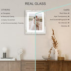 Hongkee 10x12 Picture Frame Set of 4, Made of Real Glass and Distressed White Frame - Display Picture 8x10 with Mat or 10x12 Without Mat, 10 by 12 Photo for Wall Mounting - Image 4