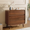 Nasonet 3 Drawer Dressers for Bedroom, Mid Century Modern Chests of Drawers, Curved Dresser with Storage Drawer, Wooden Bedroom Furniture Drawer for Closet, Home Office, Walnut by Nasonet