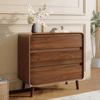 Nasonet 3 Drawer Dressers for Bedroom, Mid Century Modern Chests of Drawers, Curved Dresser with Storage Drawer, Wooden Bedroom Furniture Drawer for Closet, Home Office, Walnut by Nasonet