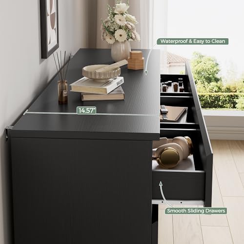 Jocoevol Modern 9 Drawer Dresser for Bedroom, Simply Chest of Drawers, Wood Storage Dresser with Deep Drawers for Living Room Hallway Entryway (Black) - Image 6