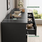 Black 9 Drawer Dresser for Bedroom,Modern Wood Dressers & Chest of Drawers with No-Handle Design, Long Dressers for Closet Living Room,Nursery,Hallway (59.06 * 32.28 * 14.57 in) - Image 4