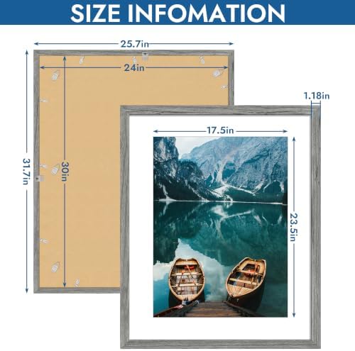 Hongkee 24x30 Frame Set of 4, 24 x 30 Grey Wood Style(Mat 18x24) - Image 3