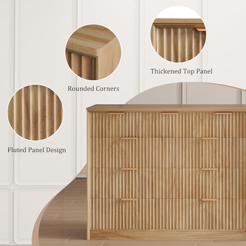 LYNCOHOME Fluted Tall Dresser for Bedroom, 9 Drawer Chest of Drawers, Oak - Image 4