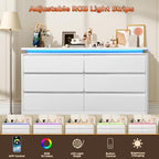 6 Drawer Dresser for Bedroom,47.24"Long White Chest of Drawers w/LED Lights - Image 5