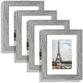Hongkee 6x8 Picture Frame Set of 4, Made of Real Glass and Grey Frame - Display Picture 4x6 with Mat or 6x8 Without Mat, 6 by 8 Photo for Wall or Tabletop by Hongkee