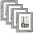 Hongkee 6x8 Picture Frame Set of 4, Made of Real Glass and Grey Frame - Display Picture 4x6 with Mat or 6x8 Without Mat, 6 by 8 Photo for Wall or Tabletop by Hongkee