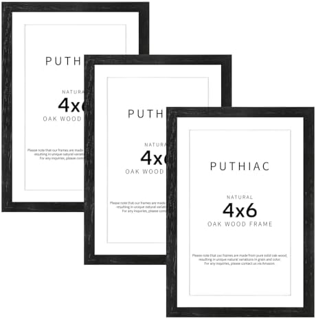 puthiac 4x6 Solid Oak Wood Picture Frames, Black, 3 Pack by PUTHIAC
